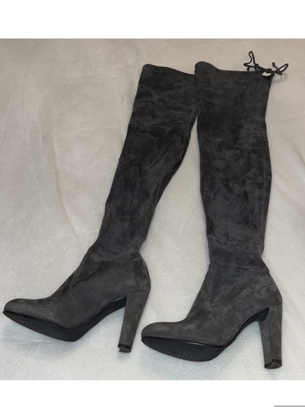 Stuart Weitzman Highland Charcoal Gray Over-the-Knee Suede Block Heeled Boots